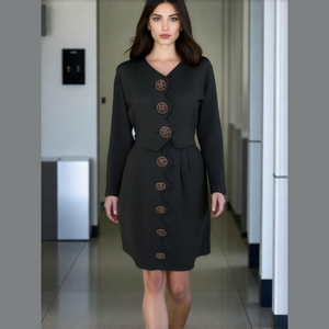 80s 2PC NAVY CROP JACKET HIGH WAISTED SKIRT FILIGREE BRONZE BUTTONS MARNIE WEST